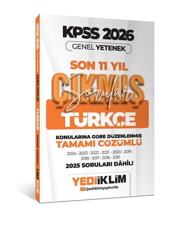 2026 KPSS Genel Yetenek Türkçe Konularına Göre Tamamı Çözümlü Son 11 Yıl Çıkmış Sorular Yediiklim Yayınları