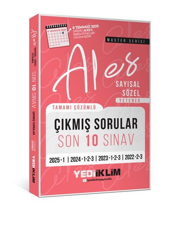 ALES Master Serisi Sayısal Sözel Yetenek Tamamı Çözümlü Son 10 Sınav Çıkmış Sorular (6 Temmuz 2025 Ales-2 Ekli) Yediiklim Yayınları