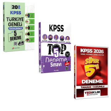 Dizgi Kitap 2026 KPSS Türkiye Geneli 5 Deneme, TOP 5 Tamamı PDF Çözümlü 5 Deneme ve Yediiklim Yayınları GY-GK Süper 5'li Deneme Seti