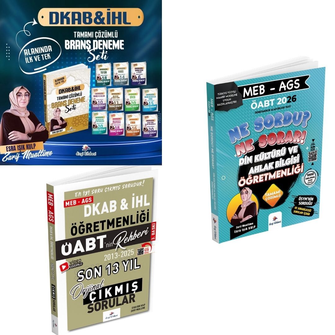 Dizgi Kitap 2026 Meb Ags ÖABT Ne Sordu Ne Sorar Din Kültürü ve Ahlak Bilgisi Öğretmenliği Tamamı Pdf Çözümlü Soru Bankası & Çıkmış Sorular ve Deneme Seti Zarif Muallime Esra Işık Kulp