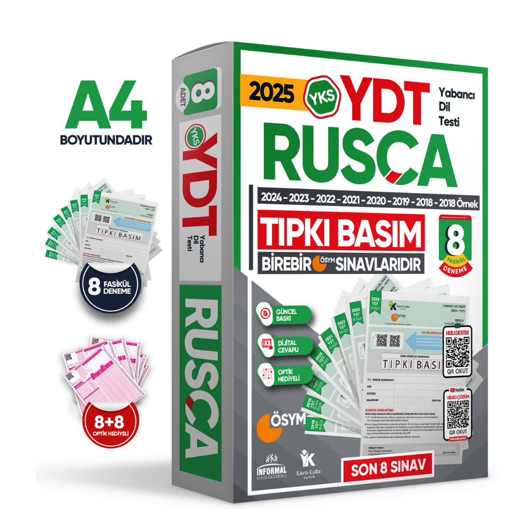 İnformal Yayınları 2025 YKS YDT (Yabancı Dil Testi) RUSÇA ÖSYM Çıkmış Soru Tıpkı Basım Deneme Paketi 8li Türkiye Geneli