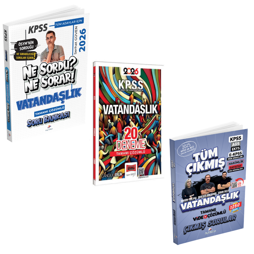 Dizgi Kitap 2026 KPSS Tüm Adaylar İçin Vatandaşlık Ne Sordu Ne Sorar Soru Bankası & KPSS Vatandaşlık Tüm Sınavlar Çıkmış Sorular ve KPSS ve Diğer Tüm Sınavlara Yönelik Vatandaşlık 20 Deneme Yargı Yayınları Seti