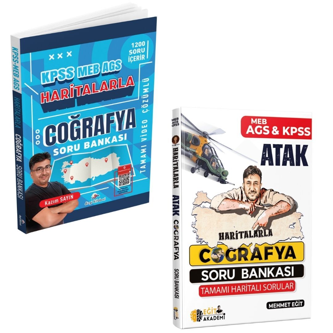 Dizgi Kitap 2026 Kpss Meb Ags Haritalarla Coğrafya Tamamı Video Çözümlü Soru Bankası Kazım Sayın ve Kpss Meb Ags Haritalarla Atak Coğrafya Soru Bankası Mehmet Eğit Seti