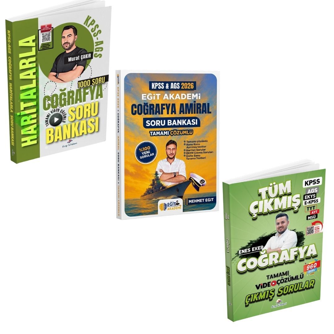 Dizgi Kitap 2026 Kpss Meb Ags Haritalarla Coğrafya Soru Bankası Murat Çakır & Kpss Meb Ags Coğrafya Amiral Soru Bankası Mehmet Eğit ve Coğrafya Çıkmış Sorular Enes Eker Seti