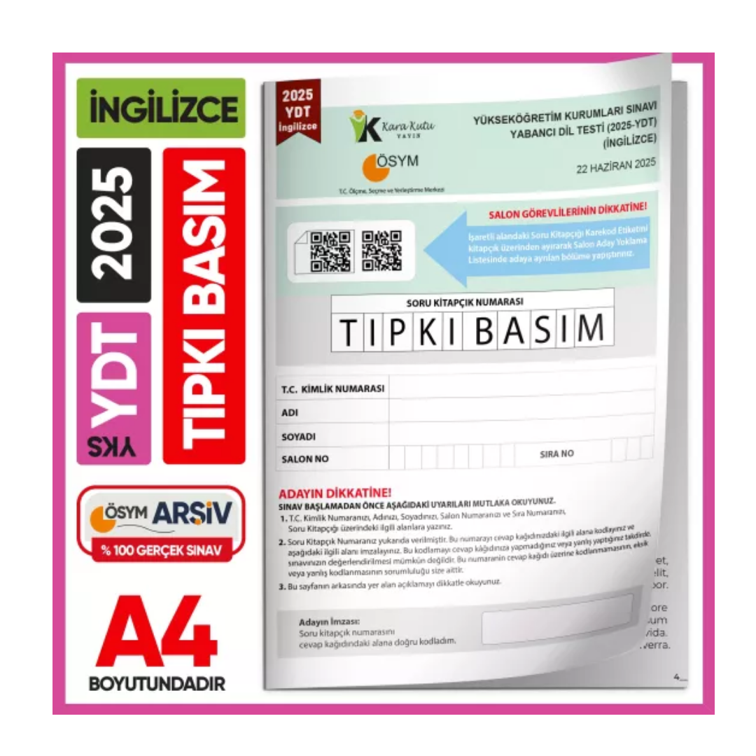 2025 YKS YDT İngilizce ÖSYM Tıpkı Basım Çıkmış Soru Deneme Kitapçığı (Video Çözümlü Türkiye Geneli) İnformal Yayınları