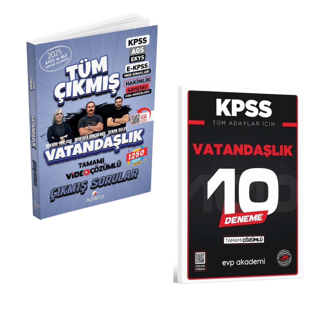 Dizgi Kitap 2026 Vatandaşlık Tüm Sınavlar Çıkmış Sorular & KPSS Tüm Adaylar İçin Vatandaşlık 10 Deneme EVP Akademi Seti