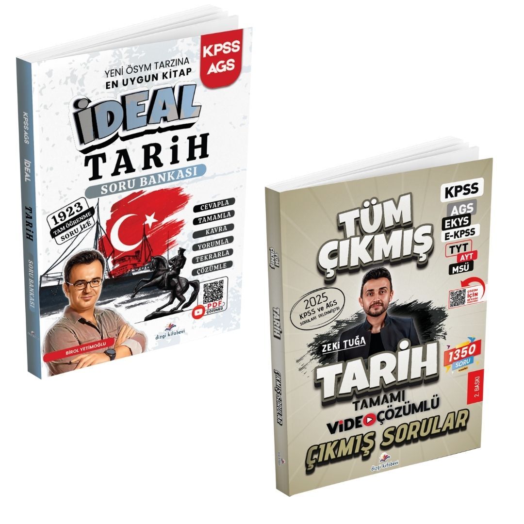Dizgi Kitap 2026 KPSS MEB AGS İdeal Tarih Tamamı PDF Çözümlü Soru Bankası Birol Yetimoğlu ve Tarih Tüm Sınavlar Tamamı Video Çözümlü Çıkmış Sorular 2. Baskı Zeki Tuğa Seti