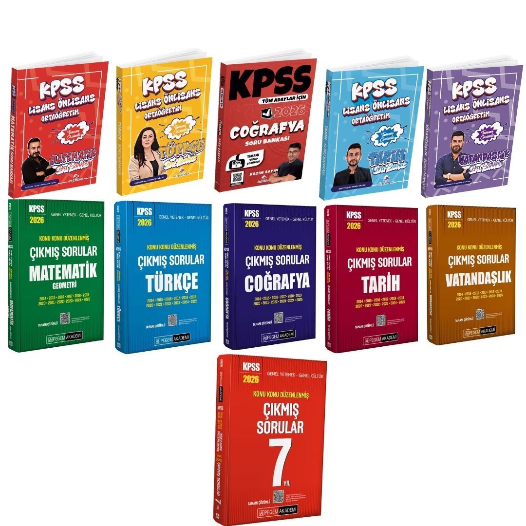 Dizgi Kitap 2026 KPSS Tüm Dersler Tamamı Çözümlü Soru Bankası & KPSS Tüm Dersler Konu Konu Tamamı Çözümlü Çıkmış Sorular Pegem Yayınları Seti