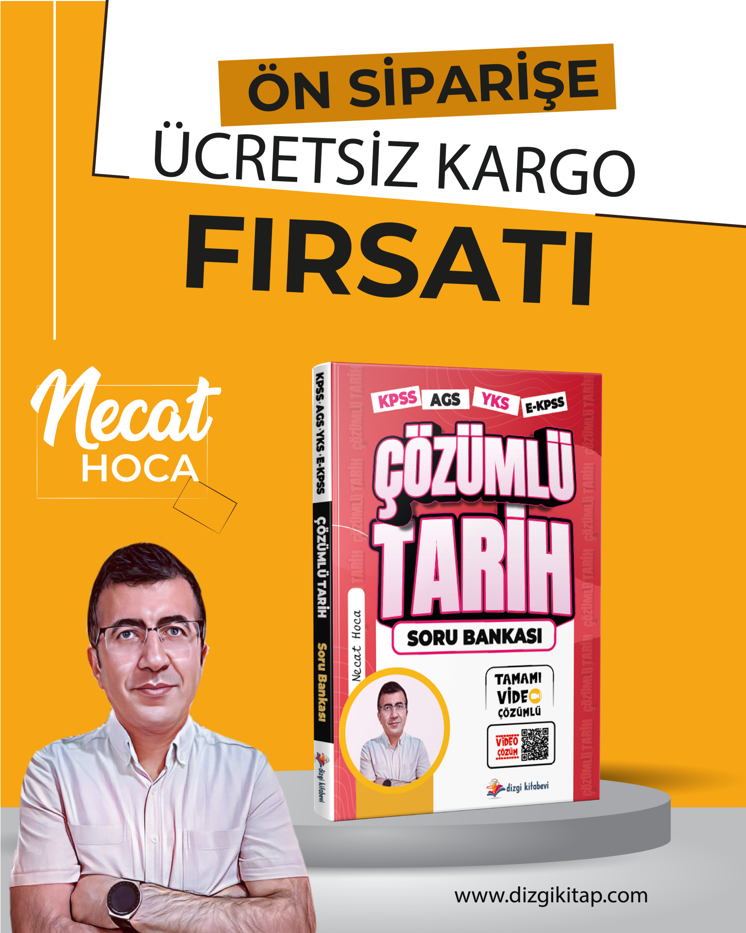 Dizgi Kitap KPSS MEB AGS YKS E-KPSS Tamamı Video Çözümlü Tarih Soru Bankası Necat Hoca