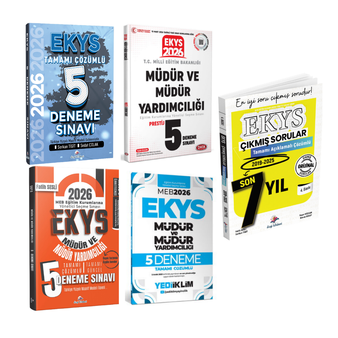 Dizgi Kitap 2026 MEB EKYS Müdür ve Müdür Yardımcılığı Tamamı Çözümlü Karma Deneme Seti ve MEB EKYS Müdür ve Müdür Yardımcılığı Tamamı Qr Çözümlü Son 7 Yıl Çıkmış Sorular Seti