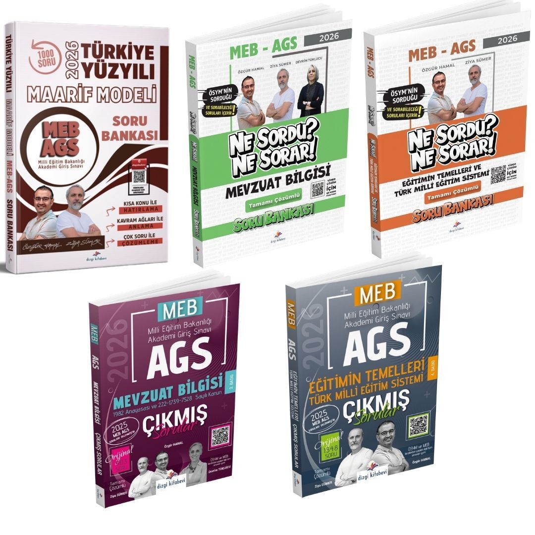 Dizgi Kitap 2026 MEB AGS Türkiye Yüzyılı Maarif Modeli Soru Bankası & Mevzuat Bilgisi Soru Bankası & Eğitimin Temelleri Türk Milli Eğitim Sistemi Soru Bankası ve Çıkmış Sorular Süper 5'li Set