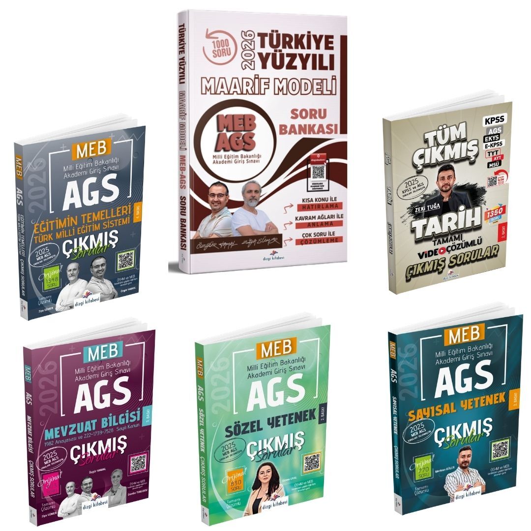 Dizgi Kitap 2026 MEB AGS Türkiye Yüzyılı Maarif Modeli Soru Bankası & Eğitimin Temelleri Çıkmış Sorular & Tarih Çıkmış Sorular & Mevzuat Bilgisi Çıkmış Sorular & Sayısal Yetenek Çıkmış Sorular & Sözel Yetenek Çıkmış Sorular Seti
