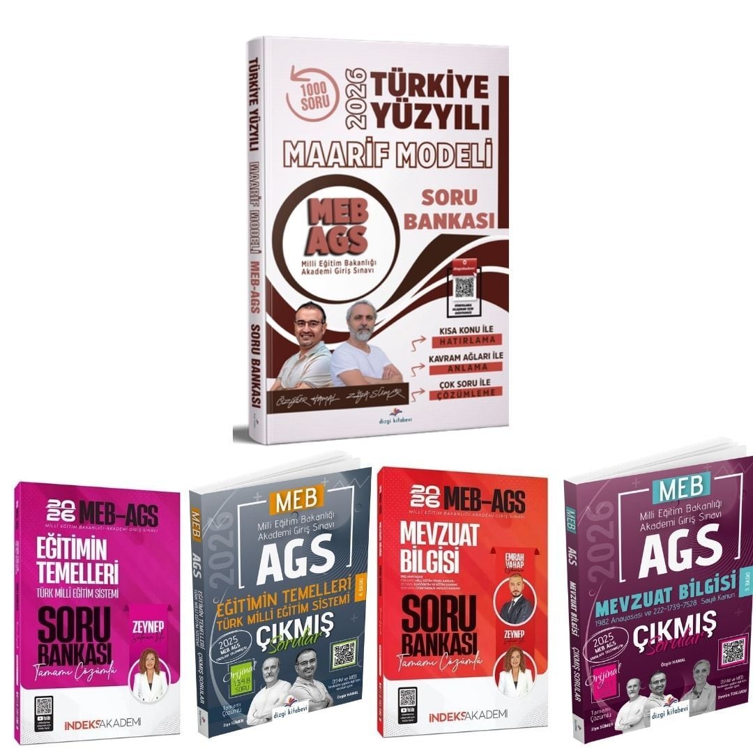 Dizgi Kitap 2026 MEB AGS Türkiye Yüzyılı Maarif Modeli Soru Bankası & Eğitimin Temelleri Türk Milli Eğitim Sistemi Soru Bankası İndeks Akademi & Mevzuat Bilgisi Soru Bankası İndeks Akademi ve Çıkmış Sorular Seti