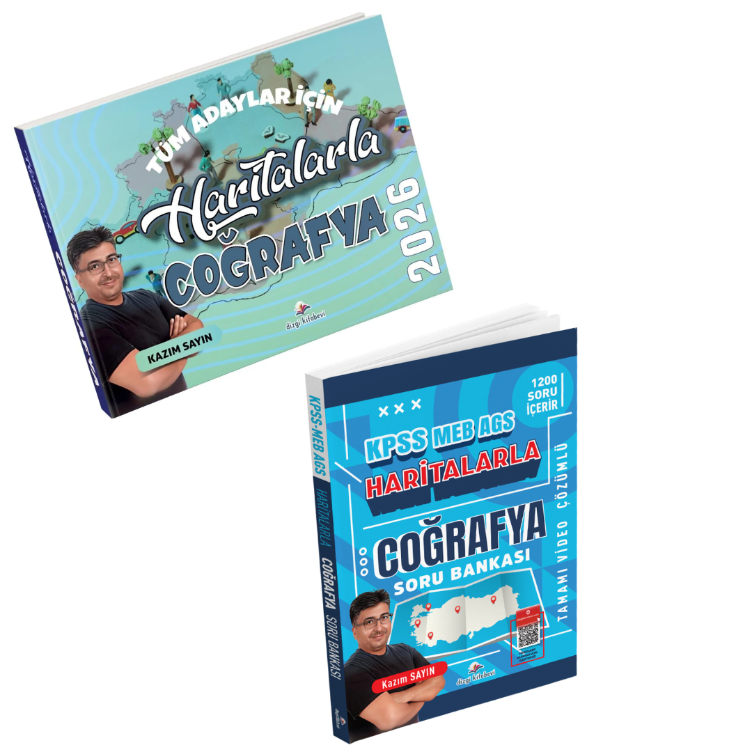 Dizgi Kitap 2026 Tüm Adaylar İçin Haritalarla Coğrafya & KPSS AGS Haritalarla Coğrafya Tamamı Video Çözümlü Soru Bankası Kazım Sayın Seti