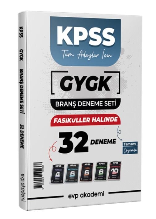 EVP Akademi KPSS Tüm Adaylar İçin Tüm Dersler Türkçe, Matematik, Tarih, Coğrafya Vatandaşlık 32 Deneme Seti