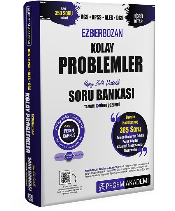 AGS KPSS ALES DGS Ezberbozan Kolay Problemler Tamamı Video Çözümlü Soru Bankası Pegem Akademi