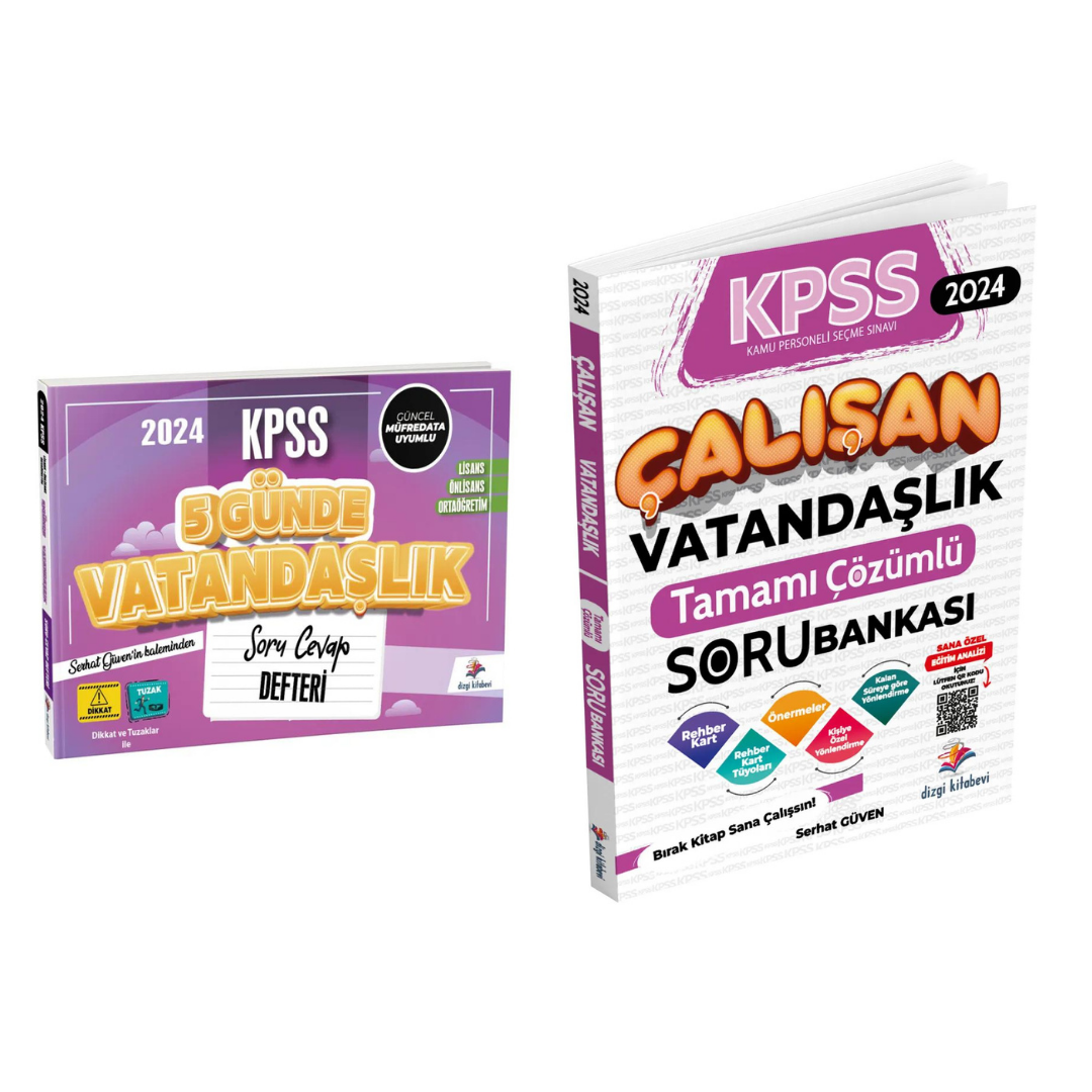 Dizgi Kitap Kpss Çalışan Vatandaşlık Tamamı Çözümlü Soru Bankası+5 Günde Soru Cevap Defteri Seti 2024