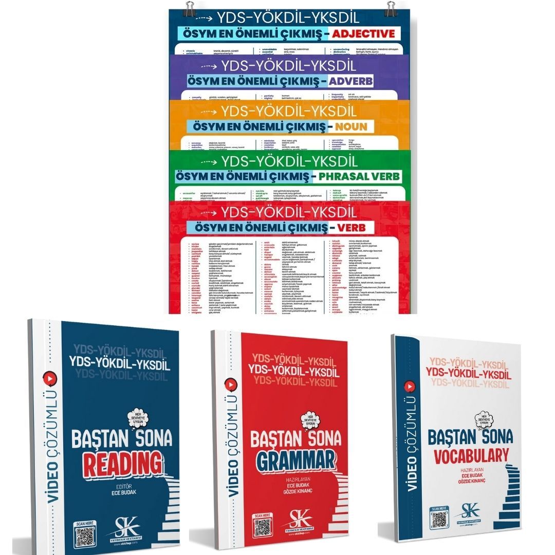 YDS YÖKDİL YKS DİL Baştan Sona Reading & YDS YÖKDİL YKS DİL Baştan Sona Grammar & YDS YÖKDİL YKS DİL Baştan Sona Vocabulary ve YDS YÖKDİL YKS DİL Kelime Posteri Seti