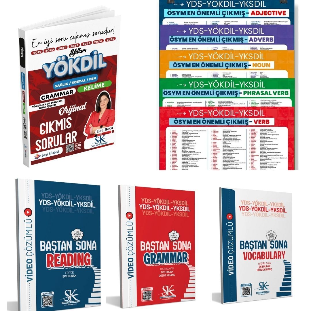 YDS YÖKDİL YKS DİL Baştan Sona Reading & Baştan Sona Grammar & Baştan Sona Vocabulary & YDS YÖKDİL YKS DİL Kelime Posteri ve Dizgi Kitap Sınav Kampı YÖKDİL Grammar Kelime Çıkmış Sorular Seti