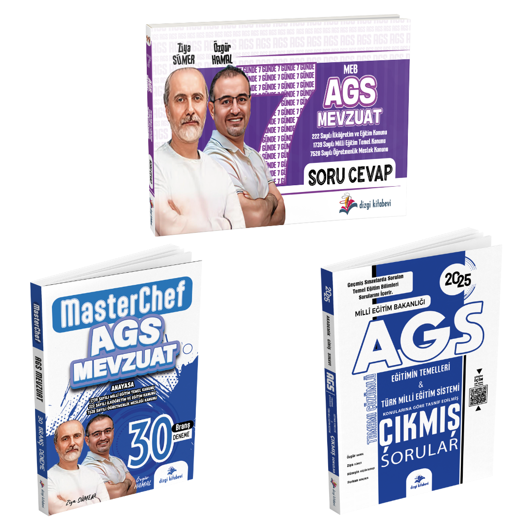 Dizgi Kitap 2025 MEB AGS Eğitimin Temelleri, Türk Milli Eğitim Sistemi Çıkmış Sorular, 7 Günde Mevzuat Soru Cevap Defteri ve MasterChef Mevzuat 30 Branş Deneme Seti