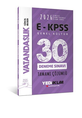 2026 EKPSS Tüm Adaylar İçin Genel Kültür Vatandaşlık Tamamı Çözümlü 30 Deneme Sınavı Yediiklim Yayınları