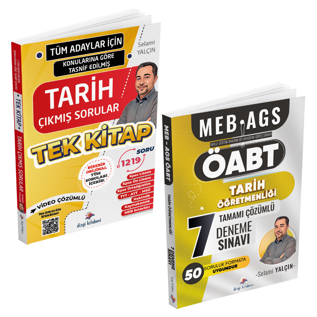 Dizgi Kitap Tüm Adaylar İçin Tüm Sınavlar Tarih Video Çözümlü Çıkmış Soru Külliyatı ve Öabt Tarih Öğretmenliği Tamamı Çözümlü 7 Deneme Sınavı Seti Selami Yalçın