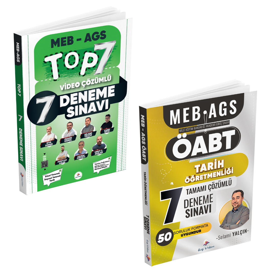 Dizgi Kitap 2025 Meb Ags Öabt Tarih Öğretmenliği Çözümlü 7 Deneme Sınavı ve Meb Ags TOP 7 Video Çözümlü 7 Deneme Sınavı Seti