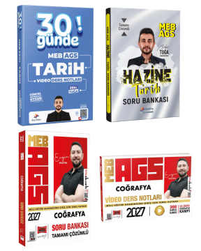 Dizgi Kitap 2027 MEB-AGS 30 Günde Tarih Video Ders Notları, Hazine Tarih Tamamı Çözümlü Soru Bankası, Yargı Yayınları Coğrafya Soru Bankası ve Video Ders Notları Seti - Zeki Tuğa, Engin Eraydın