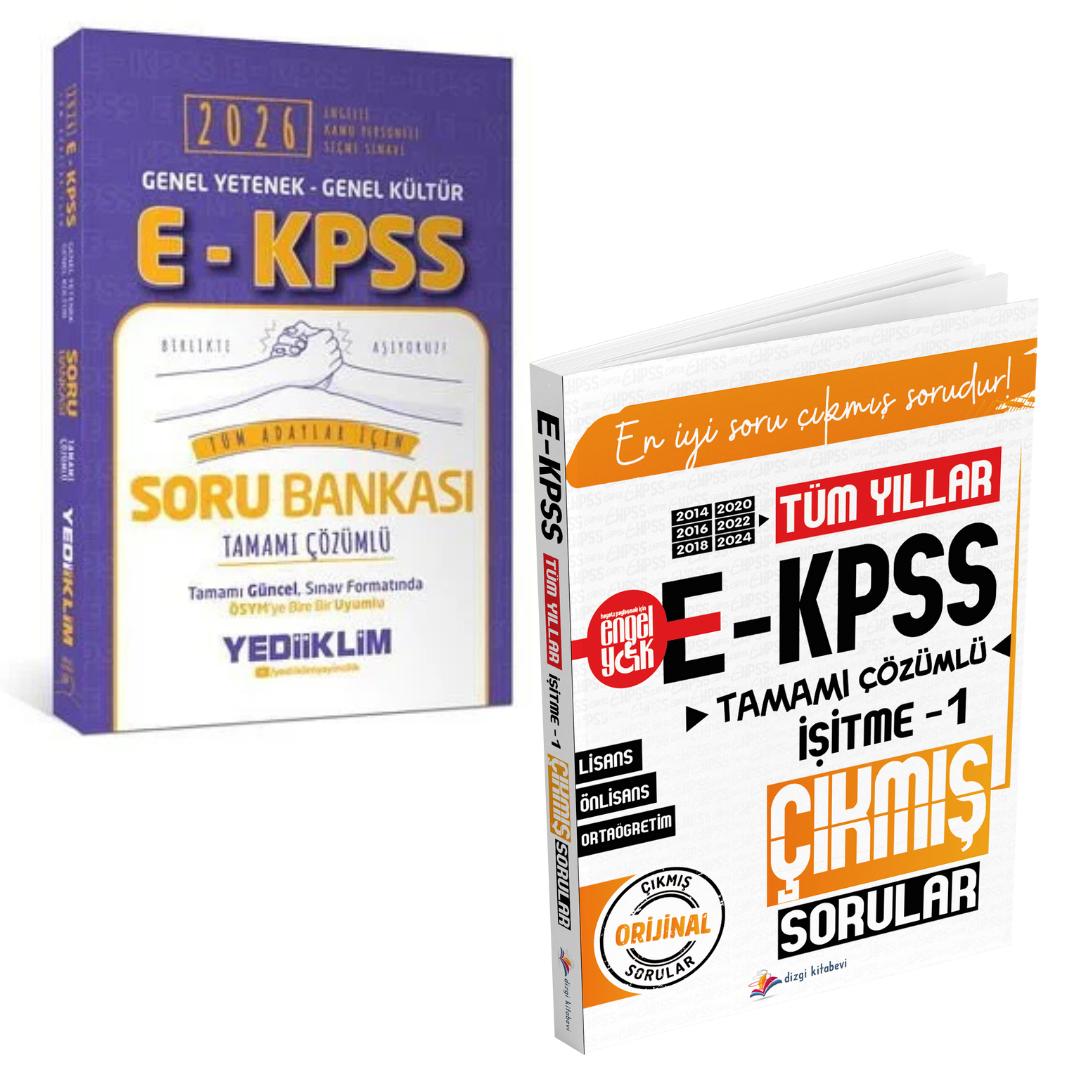 Dizgi Kitap EKPSS Tüm Yıllar Tamamı Çözümlü İşitme 1 Çıkmış Sorular ve Yediiklim Yayınları Soru Bankası 2'li Set