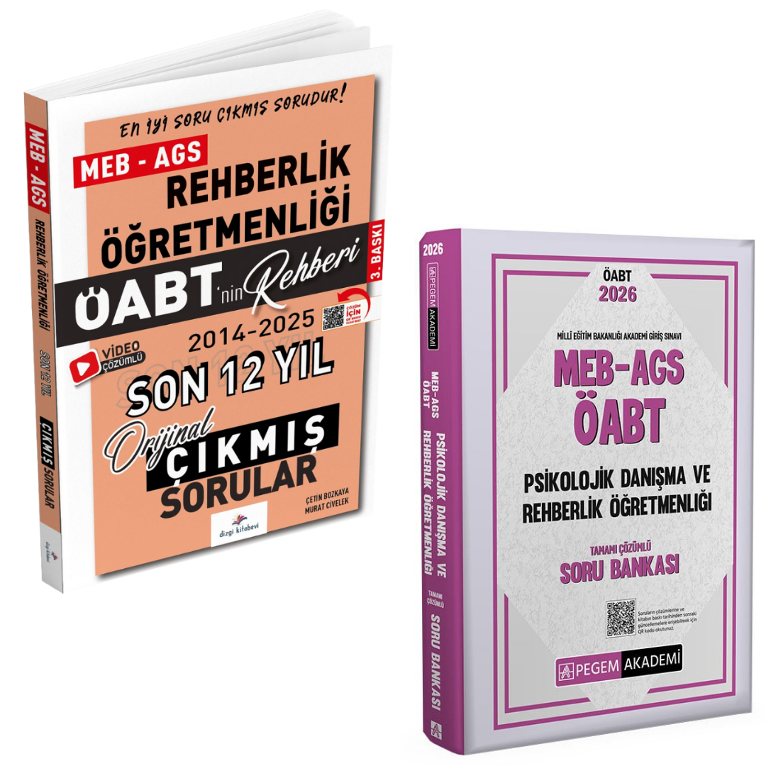 Dizgi Kitap 2026 Meb Ags ÖABT Rehberlik Öğretmenliği Son 12 Yıl Orijinal Çıkmış Sınav Soruları ve MEB AGS ÖABT Psikolojik Danışma ve Rehberlik Tamamı Çözümlü Soru Bankası Pegem Yayınları Seti