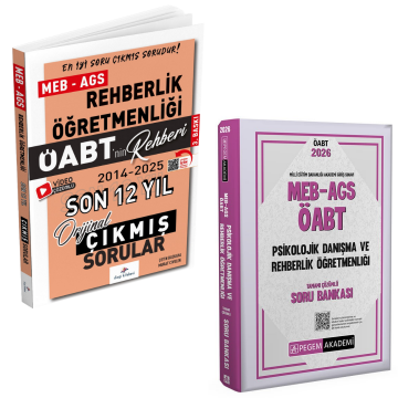 Dizgi Kitap 2026 Meb Ags ÖABT Rehberlik Öğretmenliği Son 12 Yıl Orijinal Çıkmış Sınav Soruları ve MEB AGS ÖABT Psikolojik Danışma ve Rehberlik Tamamı Çözümlü Soru Bankası Pegem Yayınları Seti