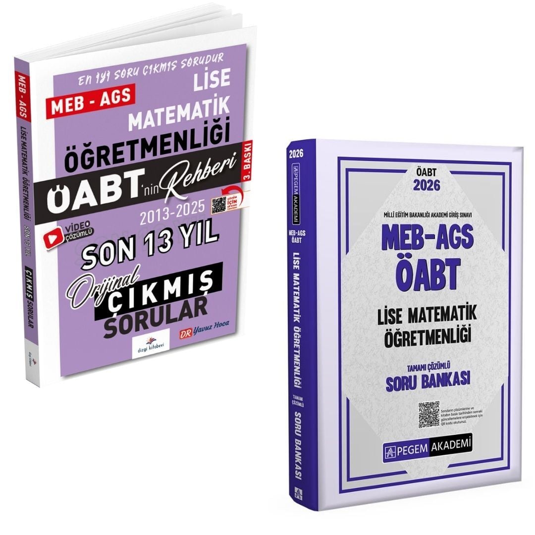 Dizgi Kitap 2026 Meb Ags ÖABT Lise Matematik Son 13 Yıl Orijinal Çıkmış Sınav Soruları ve MEB AGS ÖABT Lise Matematik Öğretmenliği Tamamı Çözümlü Soru Bankası Pegem Yayınları Seti