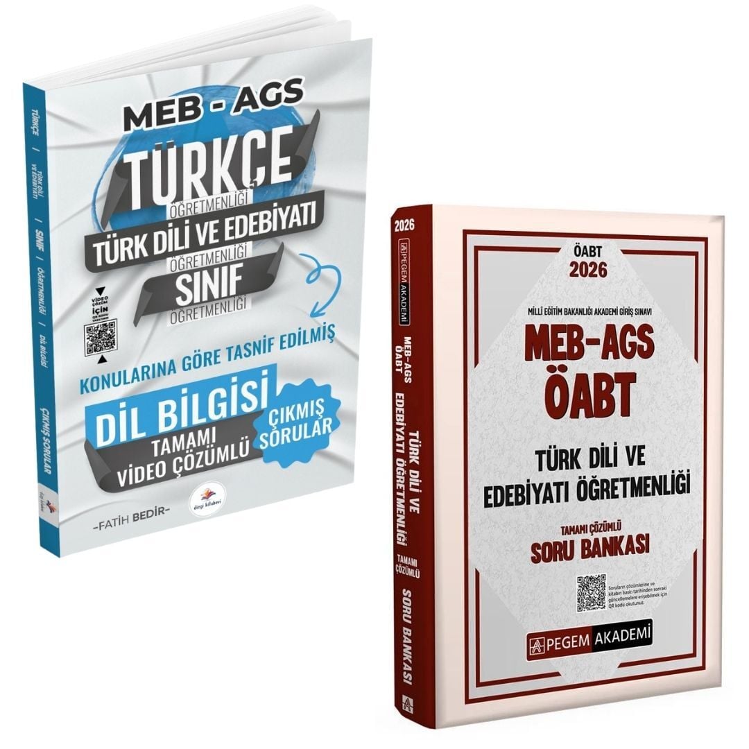 Dizgi Kitap 2026 Meb Ags ÖABT Türkçe, Türk Dili ve Edebiyatı, Sınıf Öğretmenliği Dil Bilgisi Son 13 Yıl Çıkmış Sorular ve MEB AGS ÖABT Türk Dili ve Edebiyatı Öğretmenliği Tamamı Çözümlü Soru Bankası Pegem Yayınları Seti