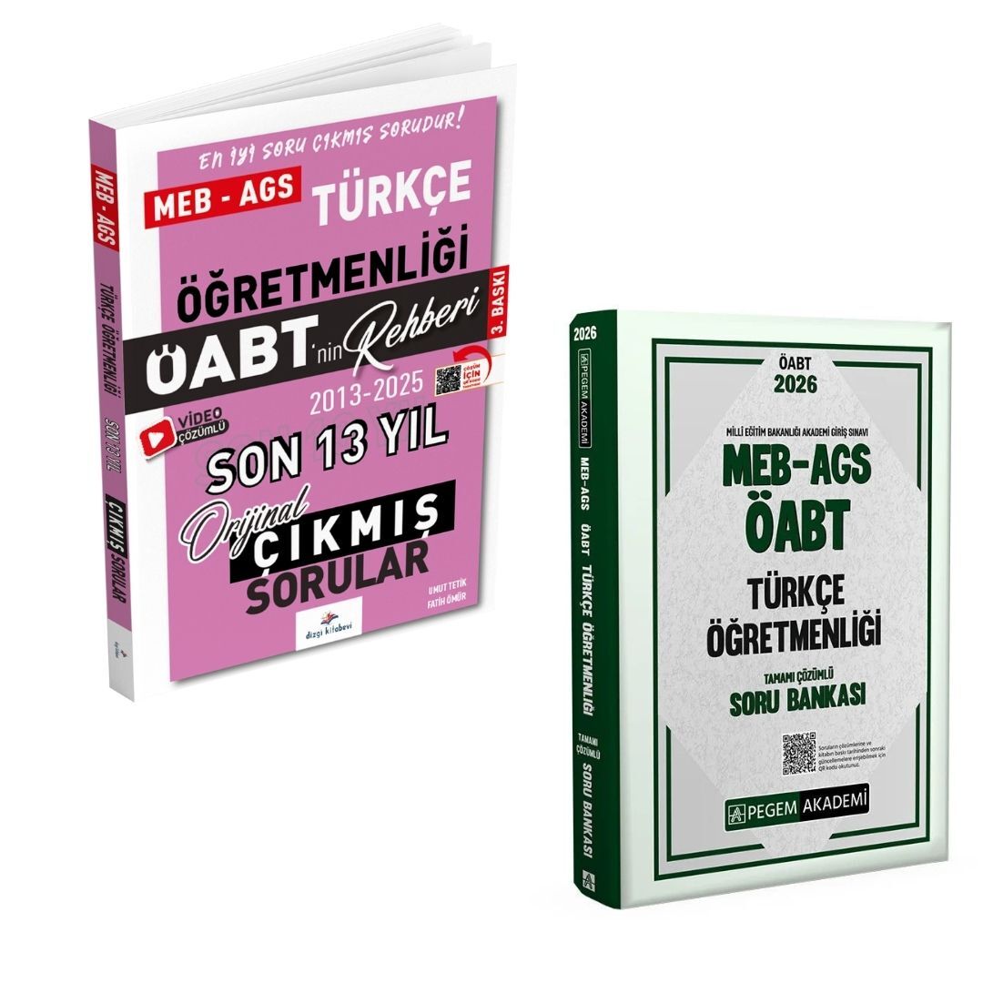 Dizgi Kitap 2026 Meb Ags ÖABT Türkçe Öğretmenliği Son 13 Yıl Orijinal Çıkmış Sınav Soruları ve MEB AGS ÖABT Türkçe Öğretmenliği Soru Bankası Pegem Yayınları Seti