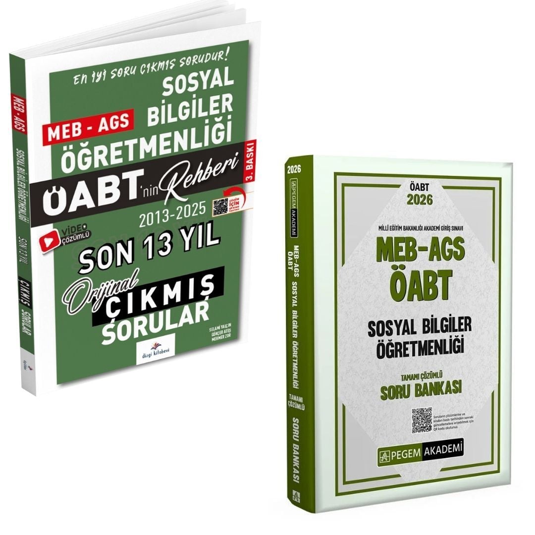Dizgi Kitap 2026 Meb Ags ÖABT Sosyal Bilgiler Son 13 Yıl Orijinal Çıkmış Sınav Soruları ve MEB AGS ÖABT Sosyal Bilgiler Öğretmenliği Soru Bankası Pegem Yayınları Seti