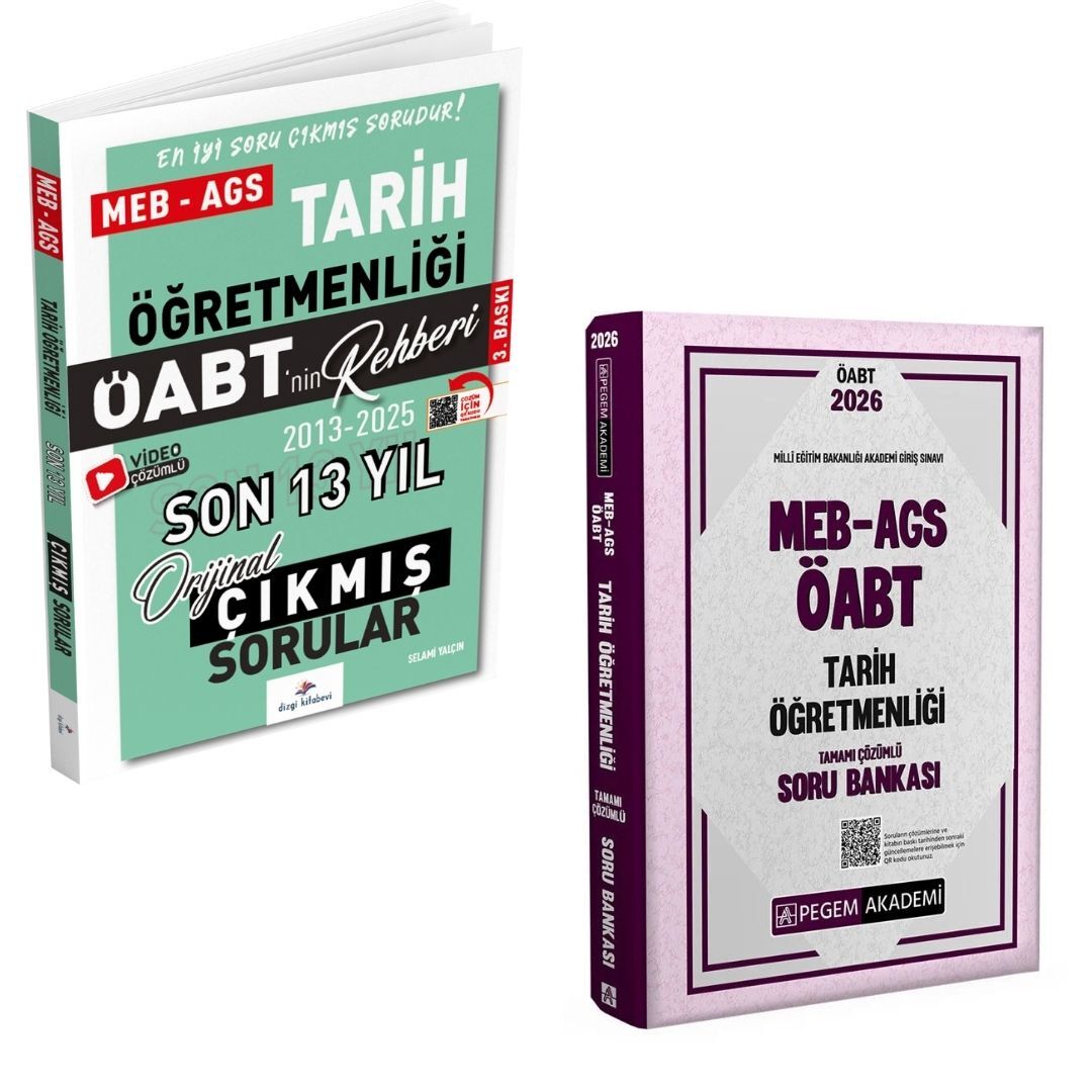 Dizgi Kitap 2026 Meb Ags ÖABT Tarih Son 13 Yıl Orijinal Çıkmış Sınav Soruları ve MEB AGS ÖABT Tarih Öğretmenliği Soru Bankası Pegem Yayınları Seti