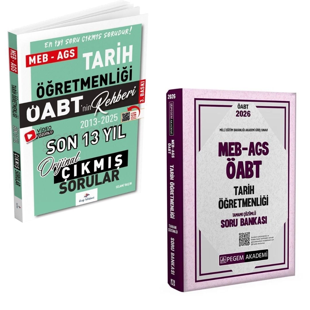 Dizgi Kitap 2026 Meb Ags ÖABT Tarih Son 13 Yıl Orijinal Çıkmış Sınav Soruları ve MEB AGS ÖABT Tarih Öğretmenliği Soru Bankası Pegem Yayınları Seti
