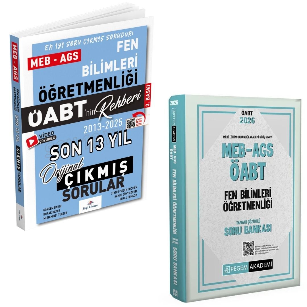 Dizgi Kitap 2026 Meb Ags ÖABT Fen Bilimleri Öğretmenliği Son 13 Yıl Orijinal Çıkmış Sınav Soruları ve MEB AGS ÖABT Fen Bilimleri Öğretmenliği Soru Bankası Pegem Yayınları Seti