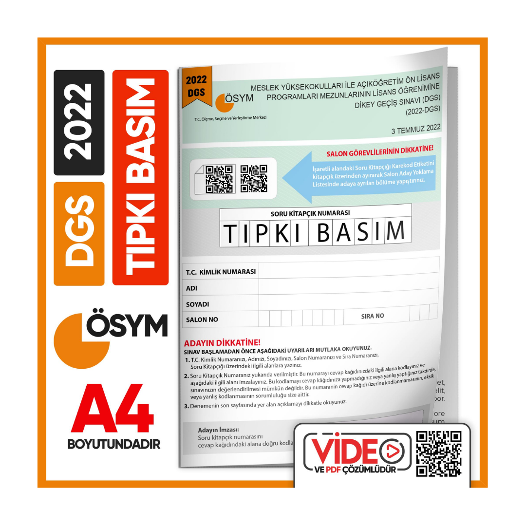 2022 DGS Sayısal-Sözel ÖSYM Tıpkı Basım Çıkmış Soru Deneme Kitapçığı (Video Çözümlü Türkiye Geneli) İnformal Yayınları