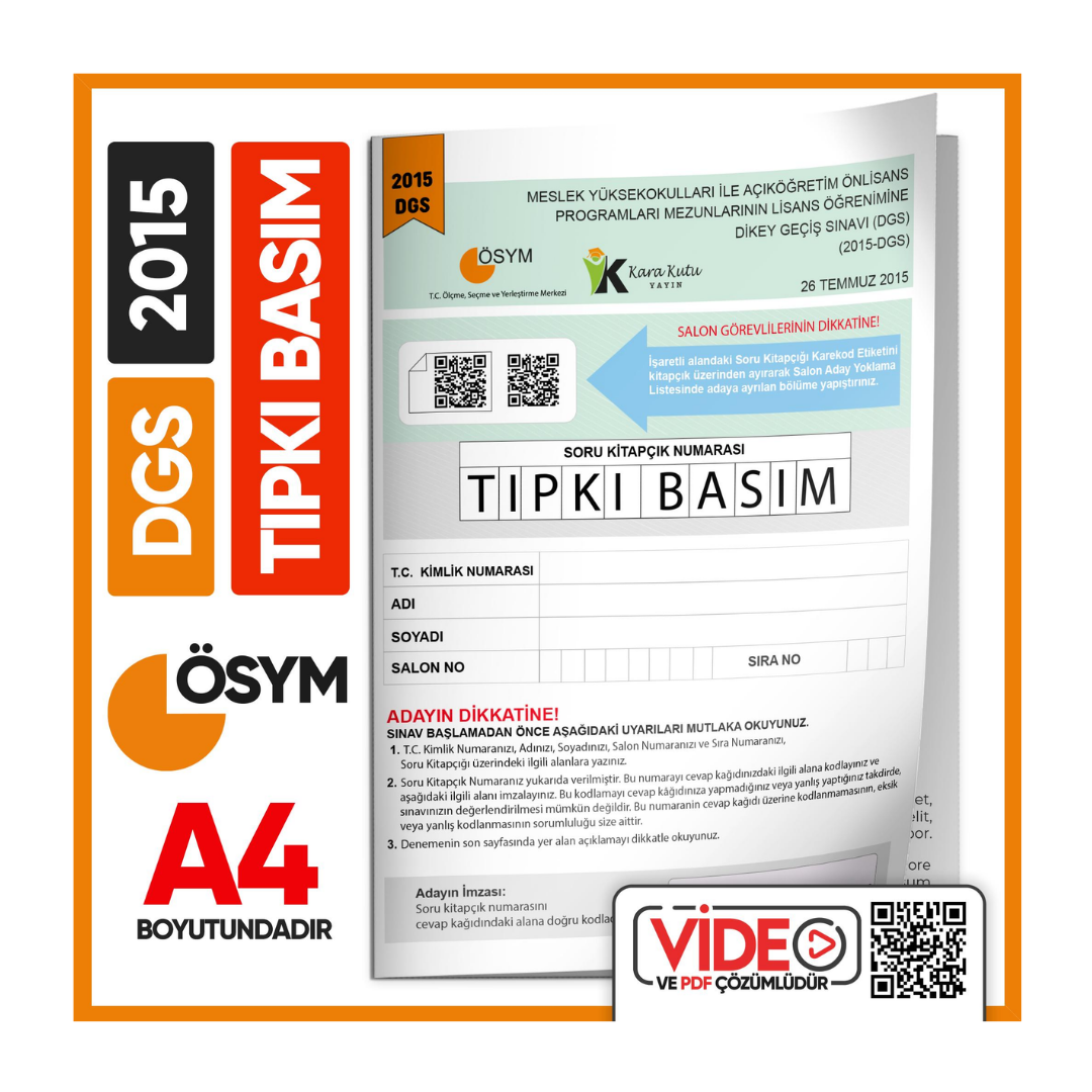 2015 DGS Sayısal-Sözel ÖSYM Tıpkı Basım Çıkmış Soru Deneme Kitapçığı (Video Çözümlü Türkiye Geneli) İnformal Yayınları