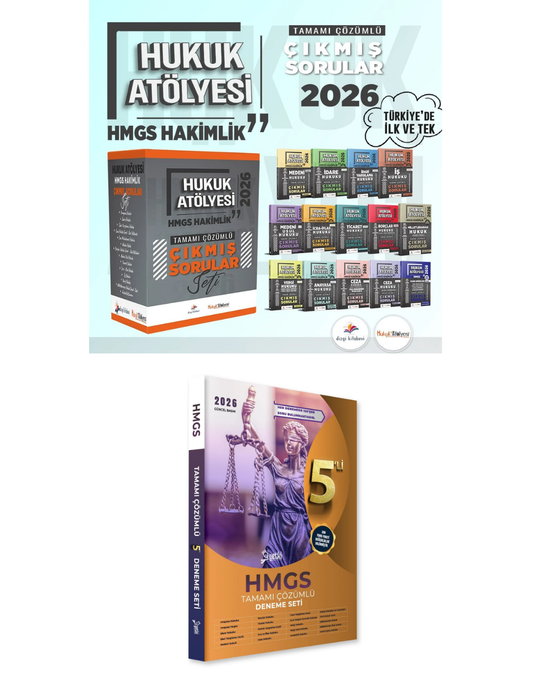 Dizgi Kitap 2026 Hukuk Atölyesi HMGS Hakimlik Çıkmış Sorular Seti & Hmgs Tamamı Çözümlü 5'li Deneme Seti Yetki Yayınları 2'li Set