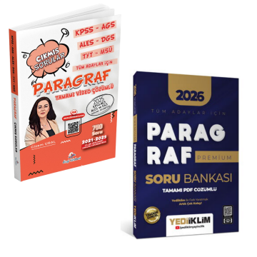 Dizgi Kitap KPSS AGS ALES DGS TYT MSÜ Tüm Adaylar İçin Tamamı Video Çözümlü Paragraf Çıkmış Sorular ve Tüm Adaylar İçin Paragraf Premium Tamamı PDF Çözümlü Soru Bankası Yediiklim Yayınları Seti