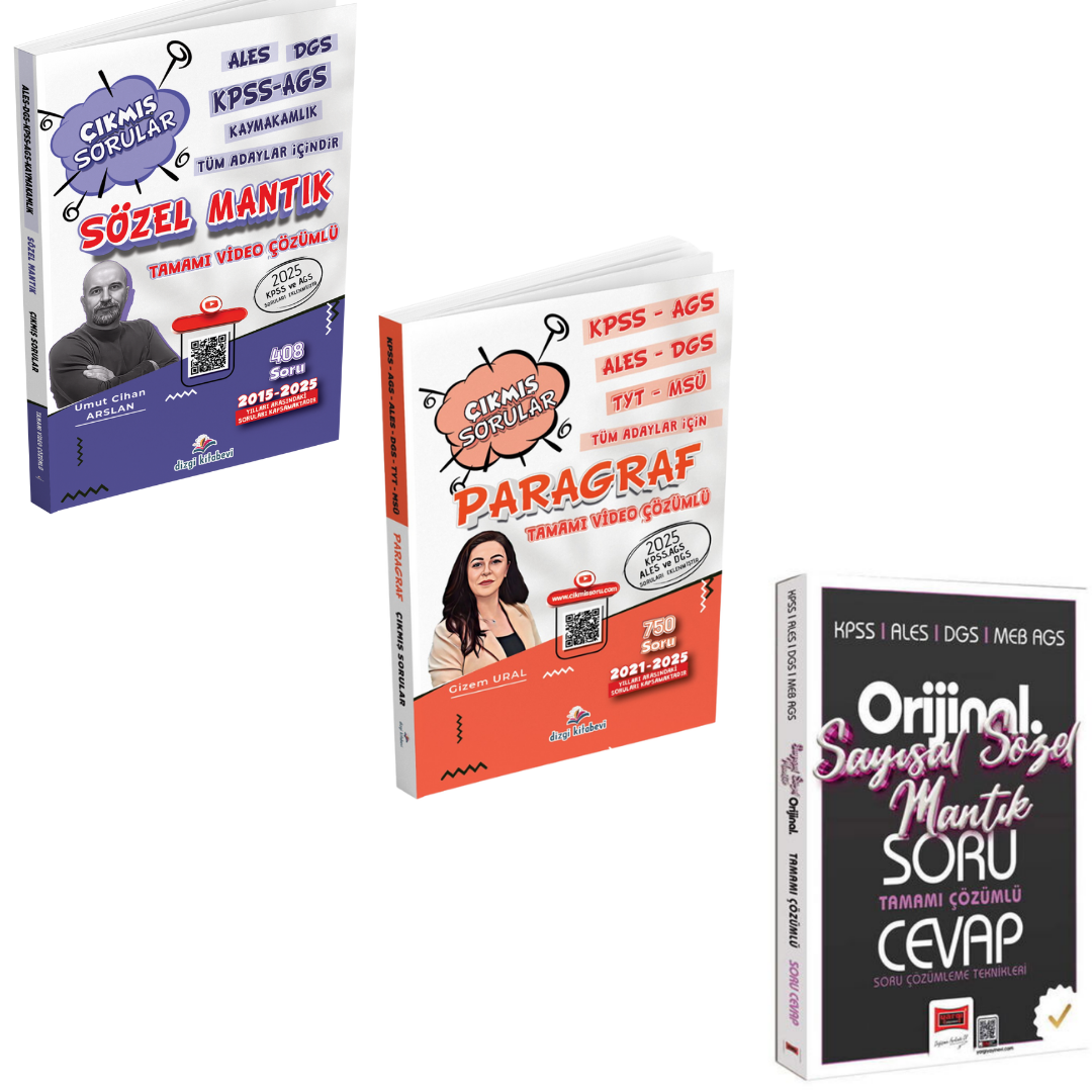 Dizgi Kitap KPSS AGS ALES DGS TYT MSÜ Tüm Adaylar Paragraf Çıkmış Sorular & ALES DGS KPSS AGS Kaymakamlık Tüm Adaylar İçin Sözel Mantık Çıkmış Sorular ve KPSS ALES DGS MEB-AGS Orijinal Sayısal-Sözel Mantık Soru Cevap Kitabı Yargı Yayınları 3'lü Set