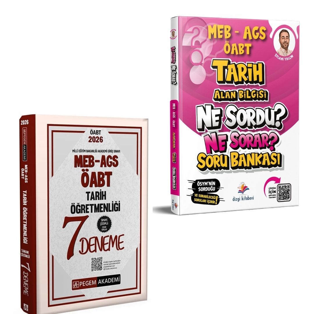 Dizgi Kitap 2026 Meb Ags ÖABT Tarih Alan Bilgisi Ne Sordu Ne Sorar Soru Bankası ve MEB AGS ÖABT Tarih Öğretmenliği Tamamı Çözümlü 7 Deneme Pegem Yayınları Seti