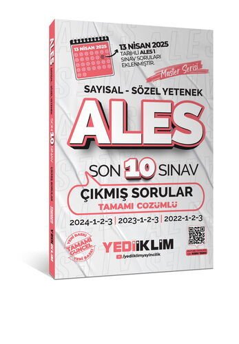 ALES Master Serisi Sayısal - Sözel Yetenek Tamamı Çözümlü Son 10 Sınav Çıkmış Sorular (13 Nisan 2025 Ales-1 Dahil) Yediiklim Yayınları