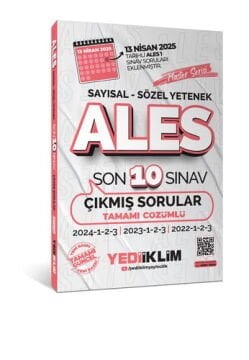 ALES Master Serisi Sayısal - Sözel Yetenek Tamamı Çözümlü Son 10 Sınav Çıkmış Sorular (13 Nisan 2025 Ales-1 Dahil) Yediiklim Yayınları