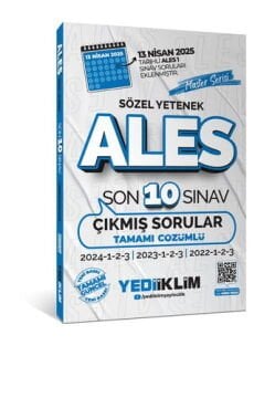 ALES Master Serisi Sözel Yetenek Tamamı Çözümlü Son 10 Sınav Çıkmış Sorular (13 Nisan 2025 Ales-1 Ekli) Yediiklim Yayınları