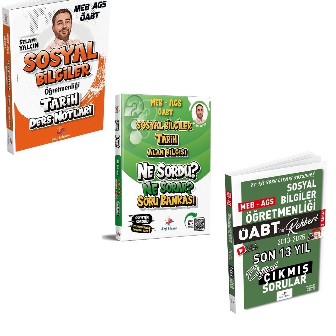 Dizgi Kitap 2026 Meb Ags Öabt Sosyal Bilgiler Öğretmenliği Tarih Ders Notları & Sosyal Bilgiler Tarih Ne Sordu Ne Sorar Soru Bankası ve Sosyal Bilgiler Son 13 Yıl Orijinal Video Çözümlü Çıkmış Sınav Soruları Selami Yalçın Seti