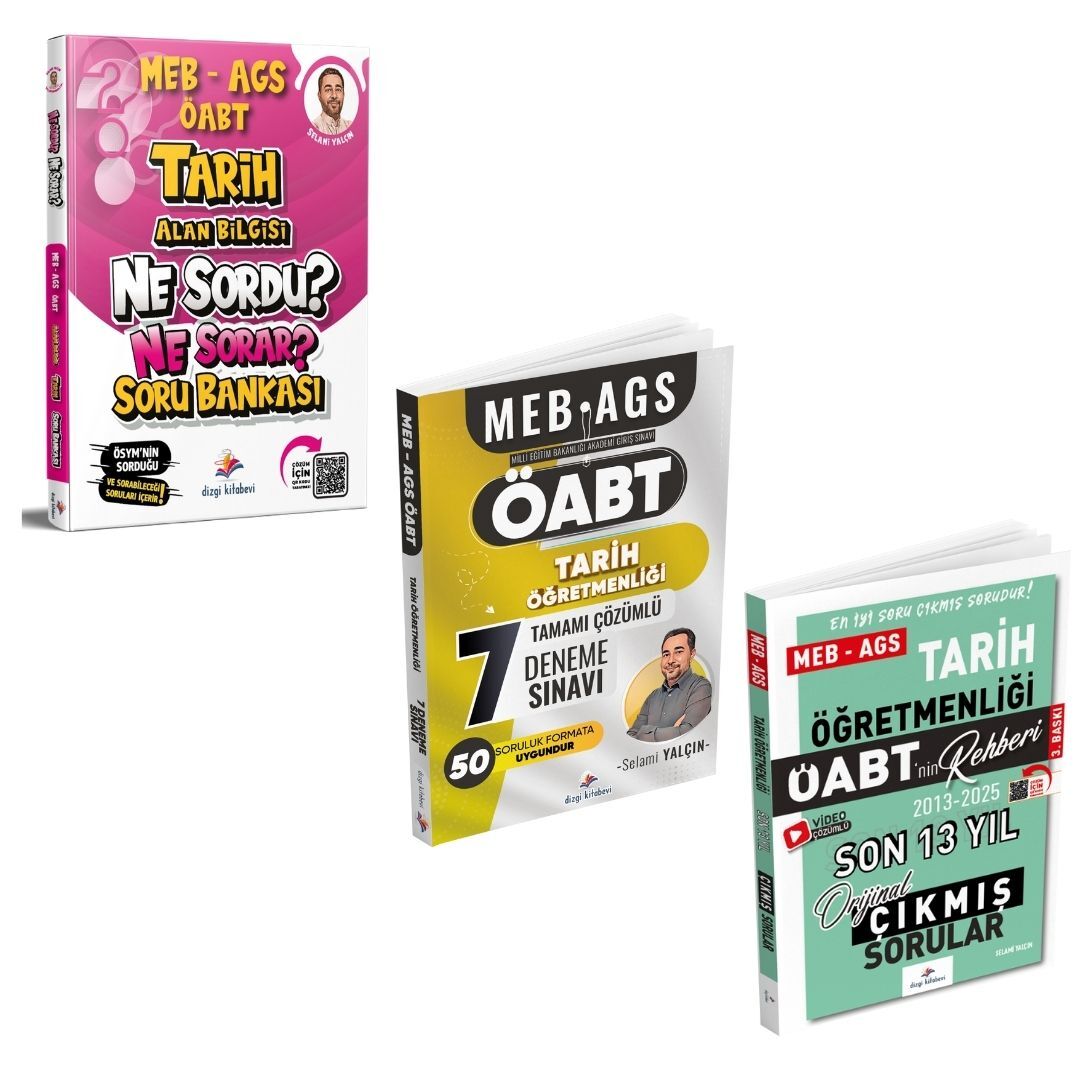 Dizgi Kitap 2026 Meb Ags ÖABT Tarih Alan Bilgisi Ne Sordu Ne Sorar Soru Bankası & Öabt Tarih Öğretmenliği 7 Deneme ve ÖABT Tarih Son 13 Yıl Orijinal Çıkmış Sınav Soruları Selami Yalçın Seti
