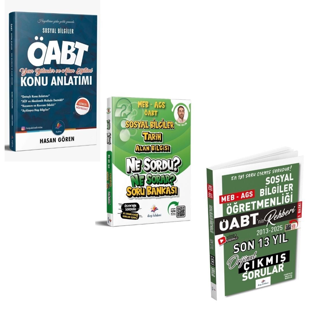 Dizgi Kitap 2026 Meb Ags ÖABT Sosyal Bilgiler Tarih Ne Sordu Ne Sorar Soru Bankası & Sosyal Bilgiler Alan Eğitimi Konu Anlatımı ve ÖABT Sosyal Bilgiler Son 13 Yıl Çıkmış Sınav Soruları Seti
